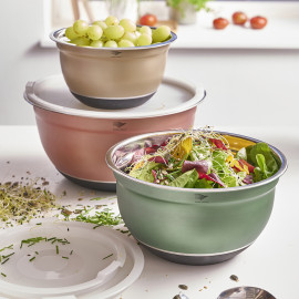 Lot de 3 saladiers couleur avec couvercles