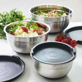 Lot de 3 saladiers inox avec couvercles