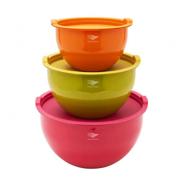 Lot de 3 saladiers inox multicolores avec couvercles