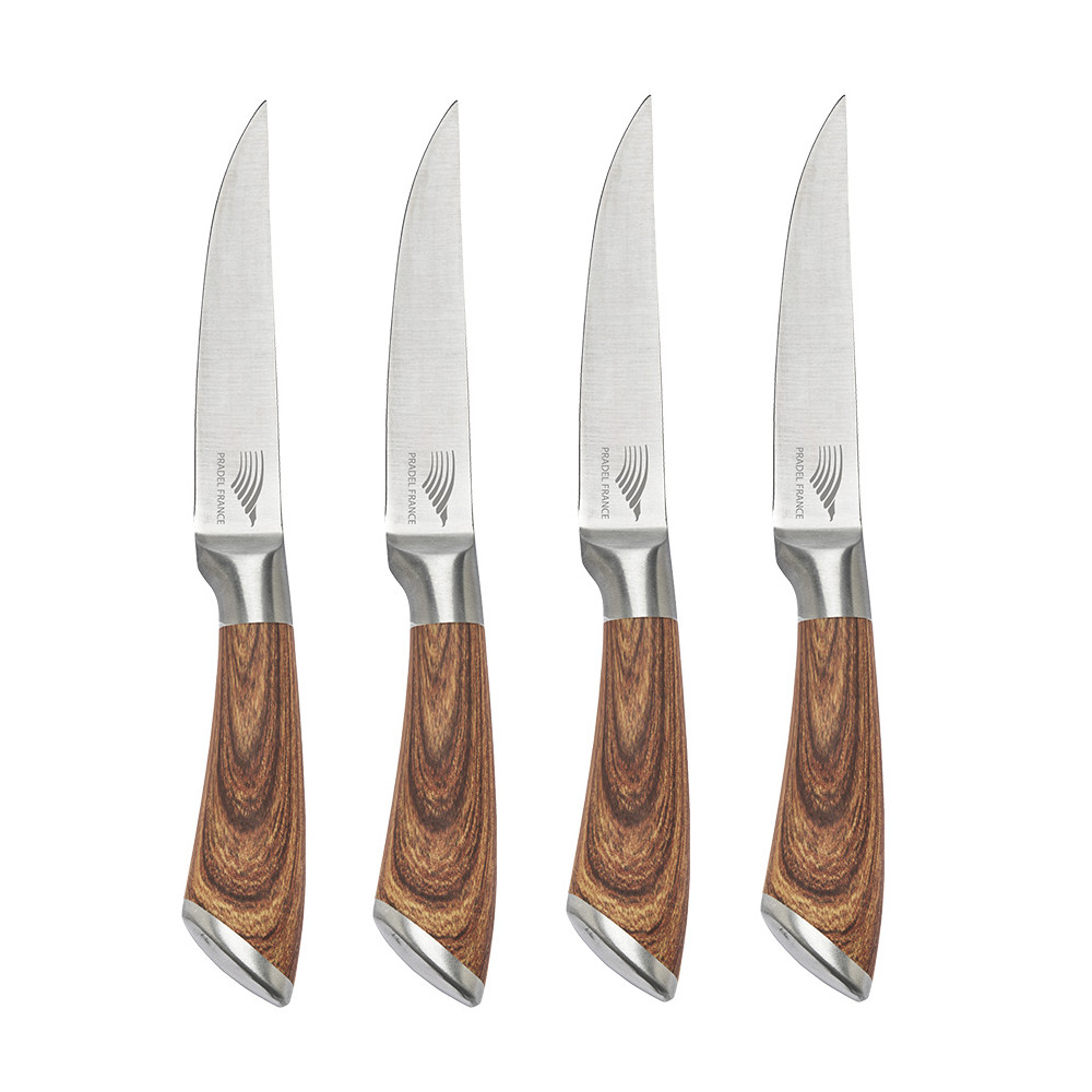 Set de 4 couteaux à steak tout inox effet bois