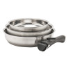 Lot de 3 poêles tout inox + 1 manche amovible