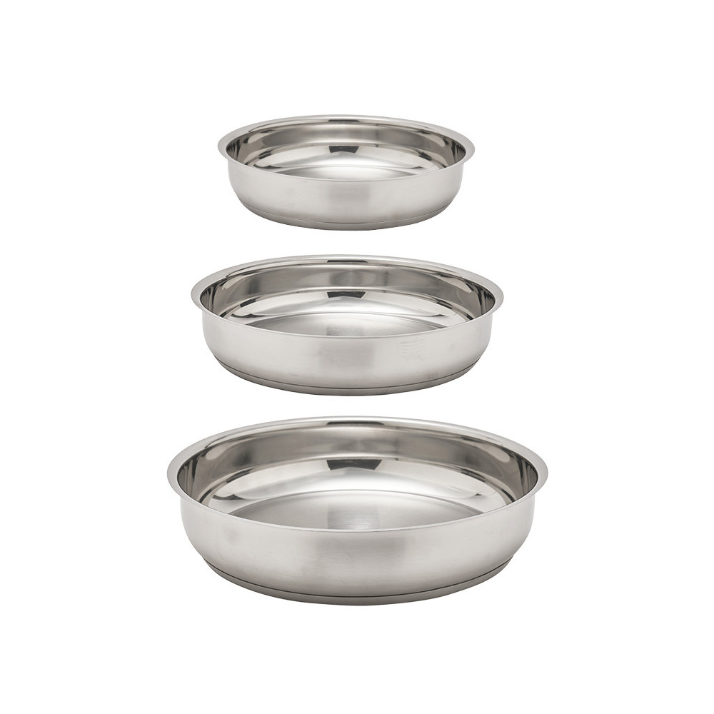 Lot de 3 poêles tout inox + 1 manche amovible