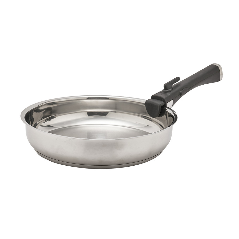 Lot de 3 poêles tout inox + 1 manche amovible