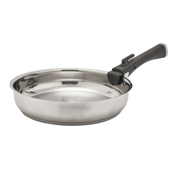 Lot de 3 poêles tout inox + 1 manche amovible